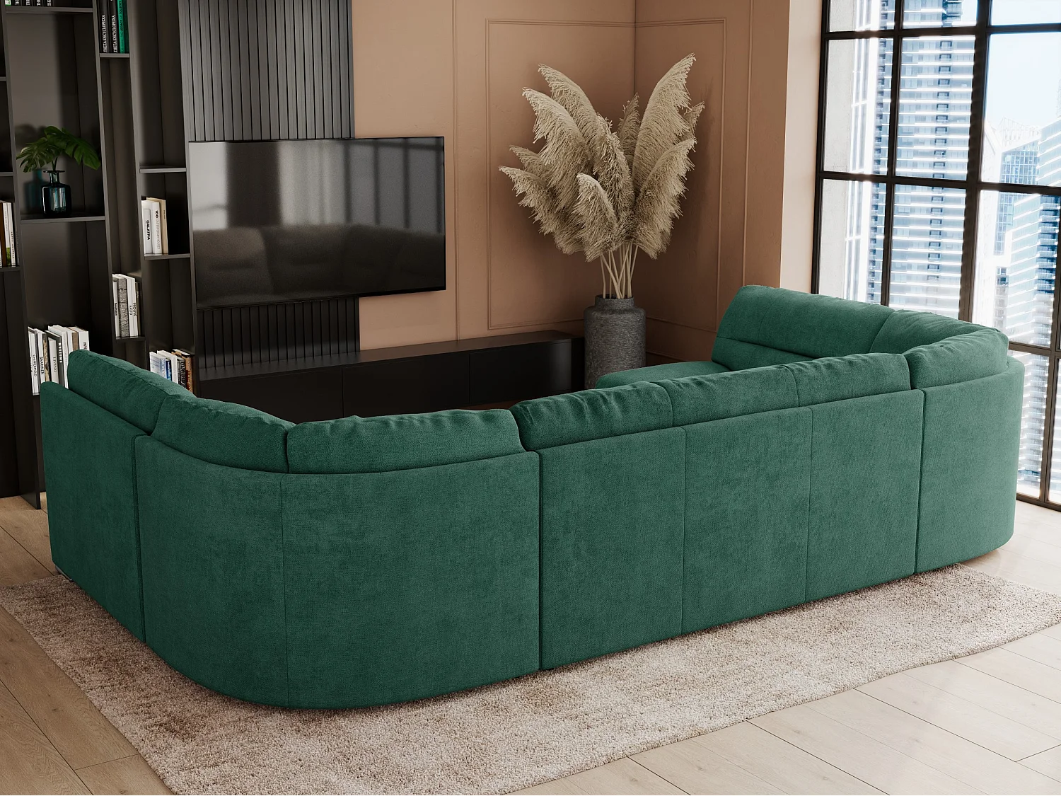 Ecksofa COMODO U, Große Wohnlandschaft, mit Schlaffunktion - Grün Stukture