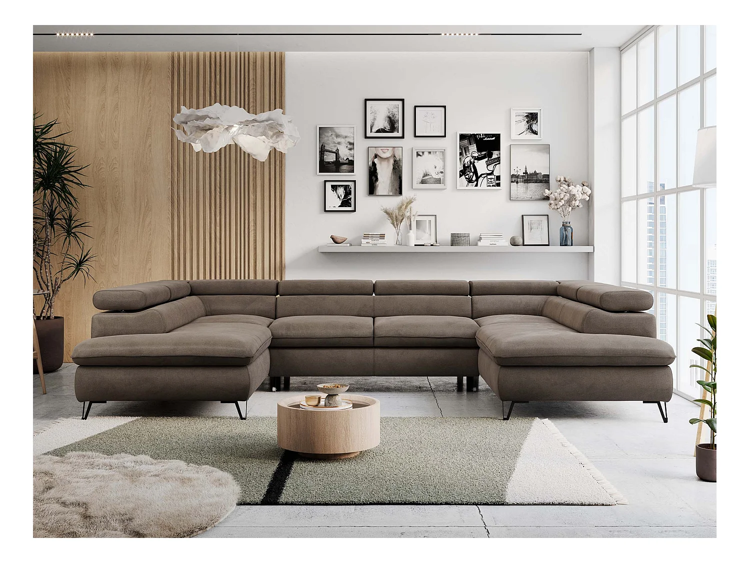 Ecksofa PETER U - schlaffunktion und Bettkästen, verstellbare Kopfstützen - Braun Velvet