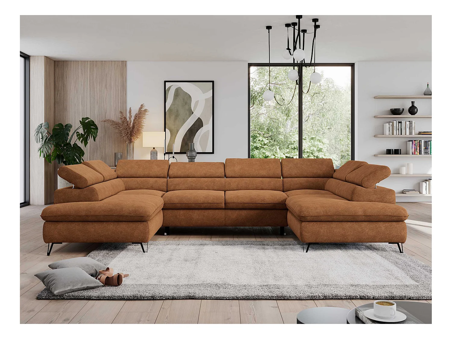 Ecksofa PEDRO U - XXL U-förmige Ecke, schlaffunktion und Bettkästen - Orange Stukture