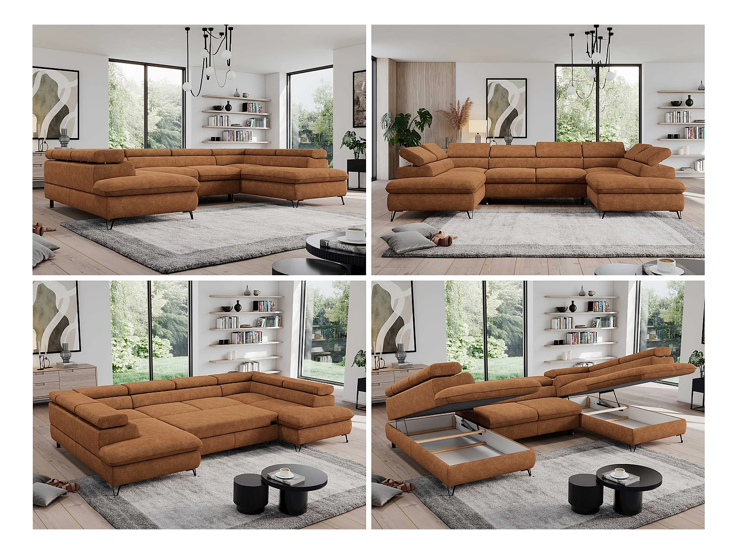 Ecksofa PEDRO U - XXL U-förmige Ecke, schlaffunktion und Bettkästen - Orange Stukture