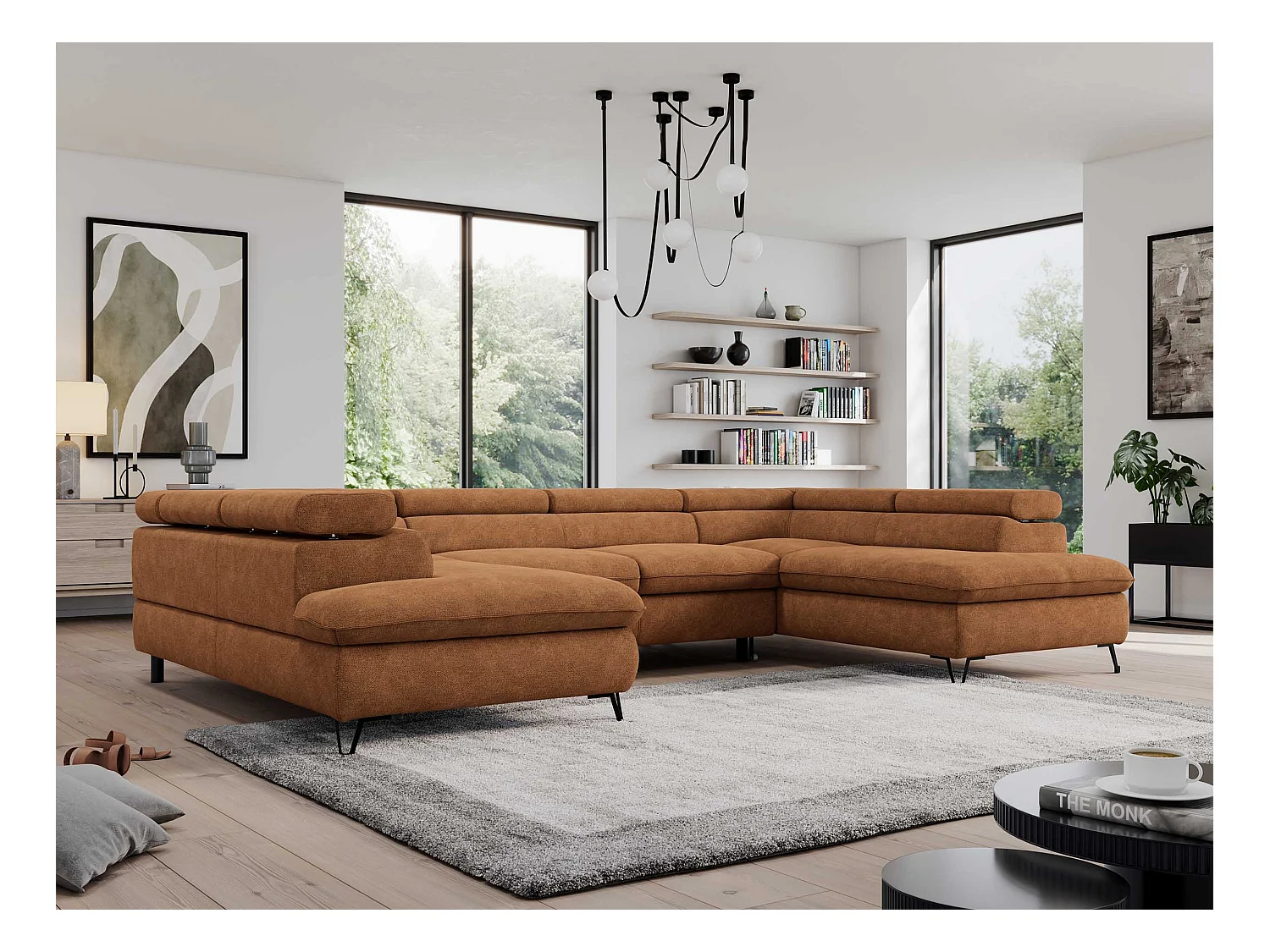 Ecksofa PEDRO U - XXL U-förmige Ecke, schlaffunktion und Bettkästen - Orange Stukture