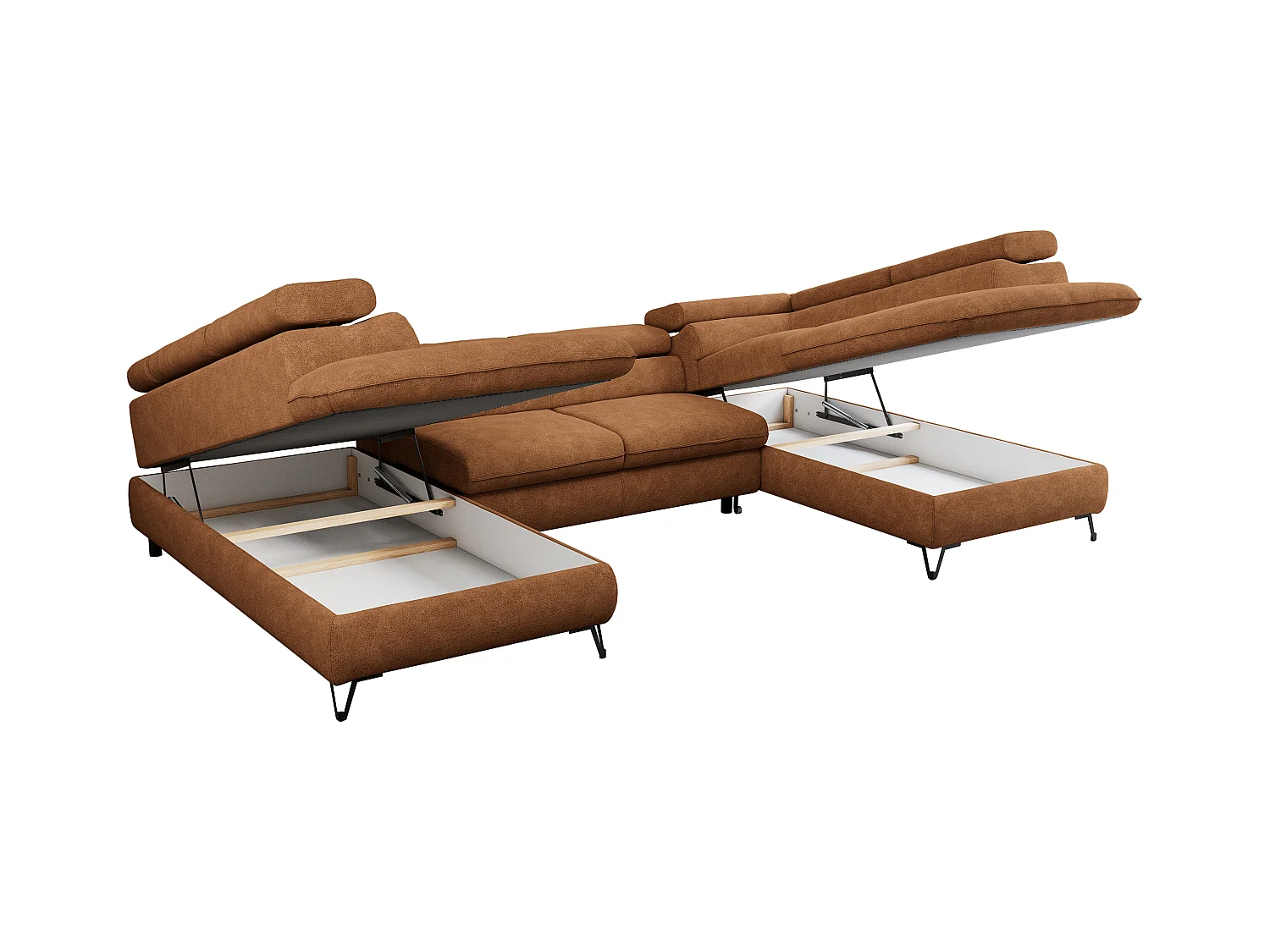 Ecksofa PEDRO U - XXL U-förmige Ecke, schlaffunktion und Bettkästen - Orange Stukture