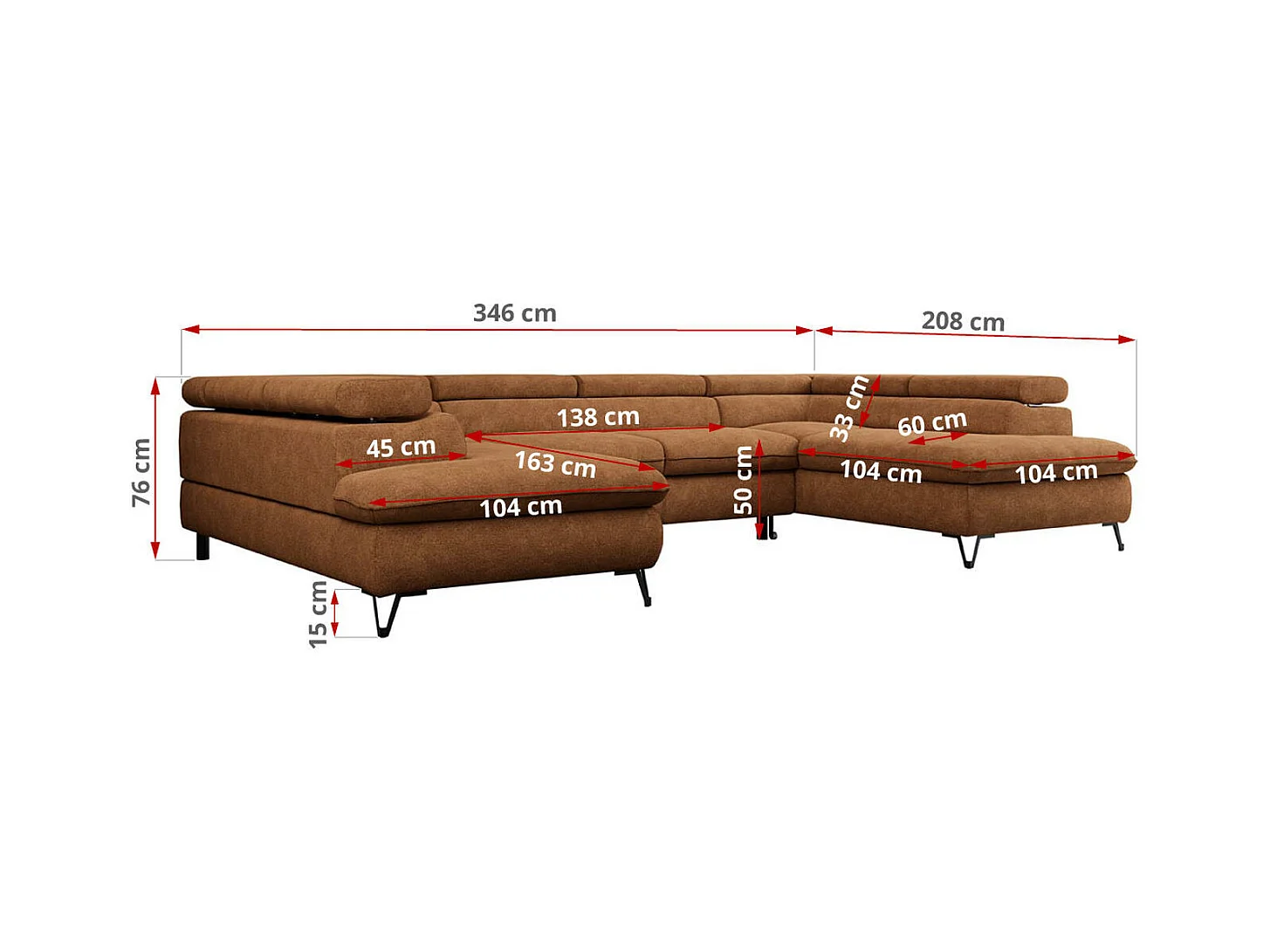 Ecksofa PEDRO U - XXL U-förmige Ecke, schlaffunktion und Bettkästen - Orange Stukture