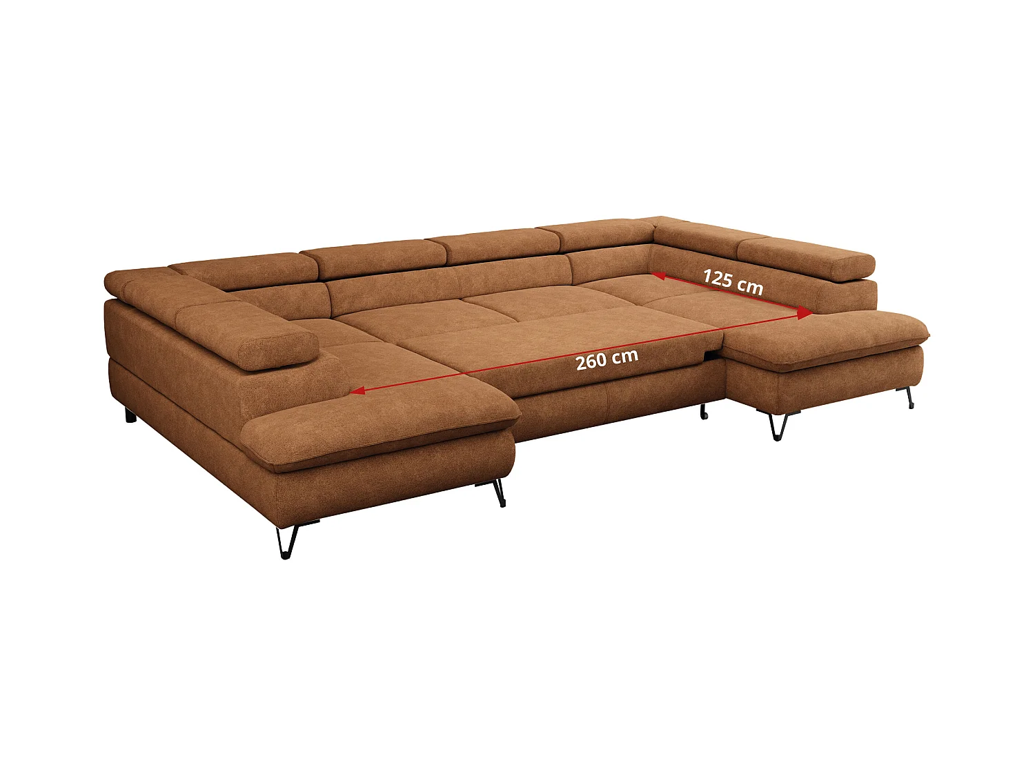 Ecksofa PEDRO U - XXL U-förmige Ecke, schlaffunktion und Bettkästen - Orange Stukture