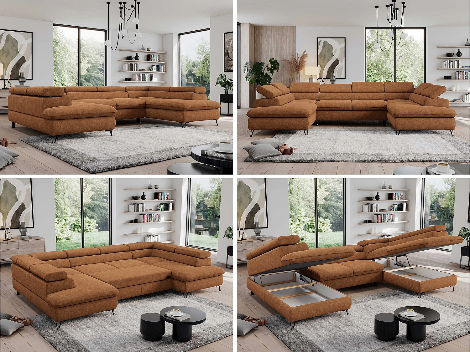 Ecksofa PEDRO U - XXL U-förmige Ecke, schlaffunktion und Bettkästen - Orange Stukture