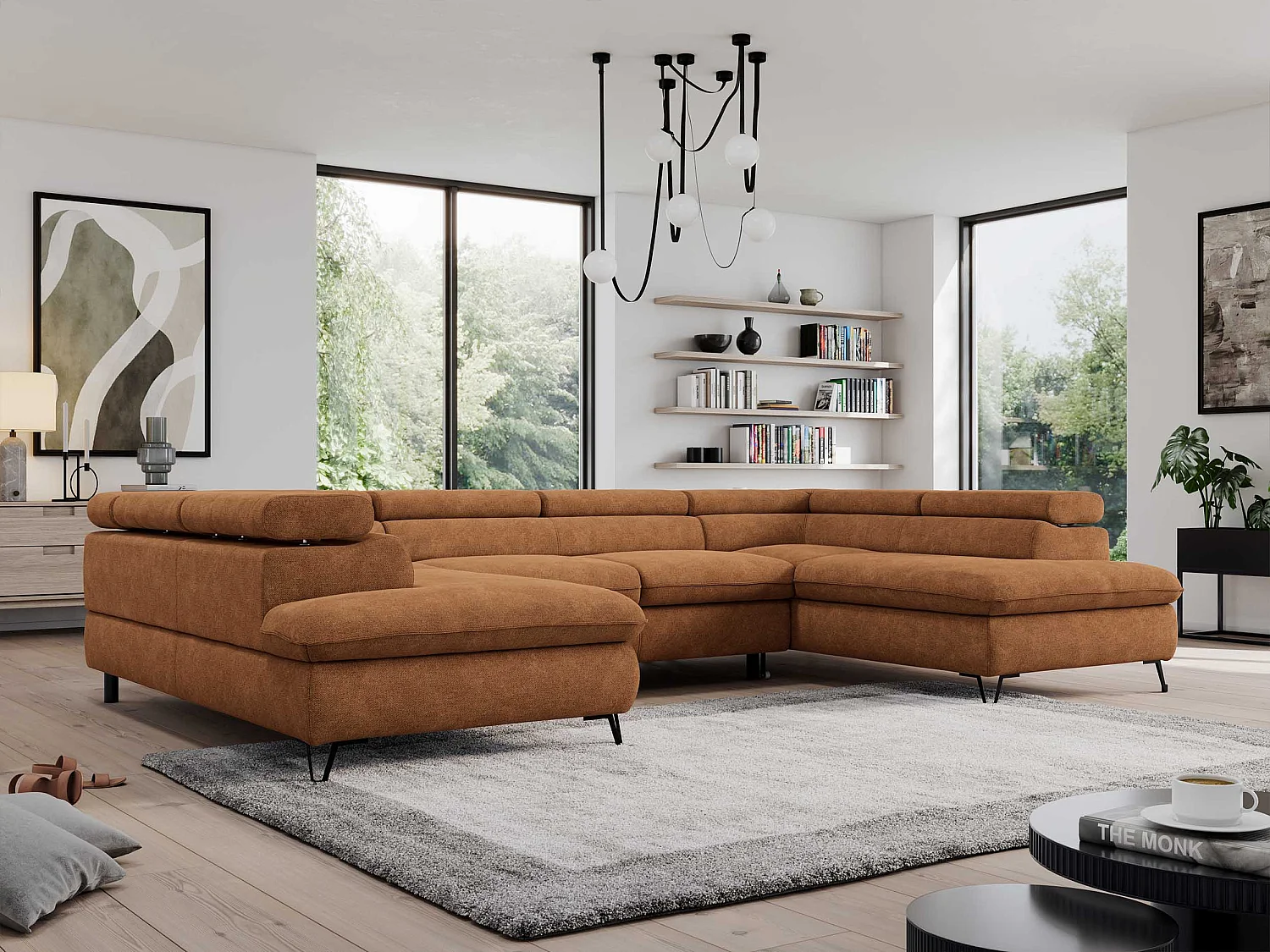 Ecksofa PEDRO U - XXL U-förmige Ecke, schlaffunktion und Bettkästen - Orange Stukture