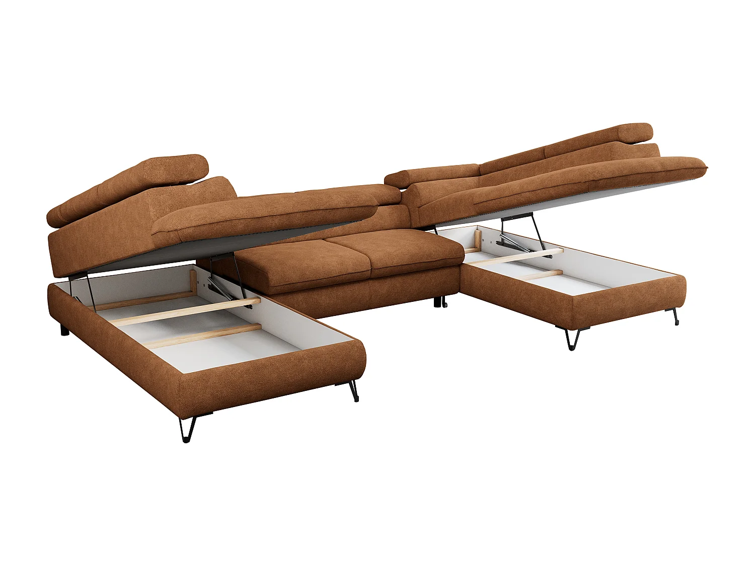 Ecksofa PEDRO U - XXL U-förmige Ecke, schlaffunktion und Bettkästen - Orange Stukture