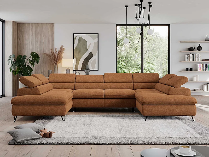 Ecksofa PEDRO U - XXL U-förmige Ecke, schlaffunktion und Bettkästen - Orange Stukture
