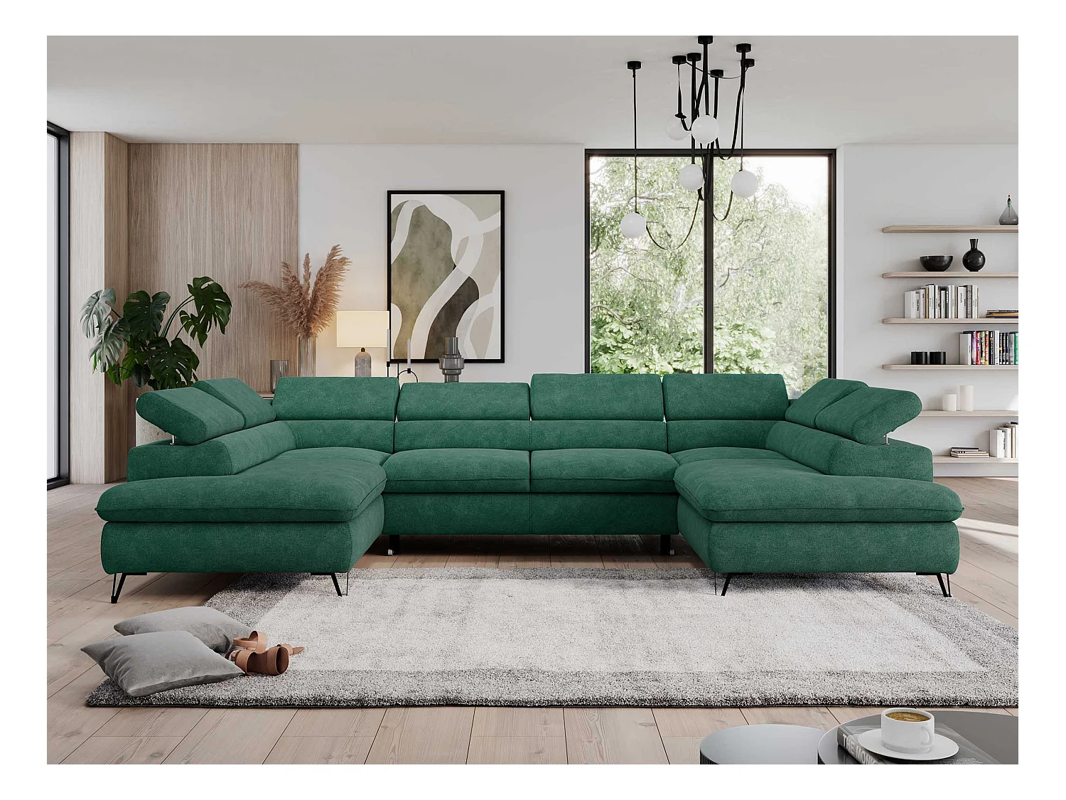 Ecksofa PEDRO U - XXL U-förmige Ecke, schlaffunktion und Bettkästen - Türkis Stukture