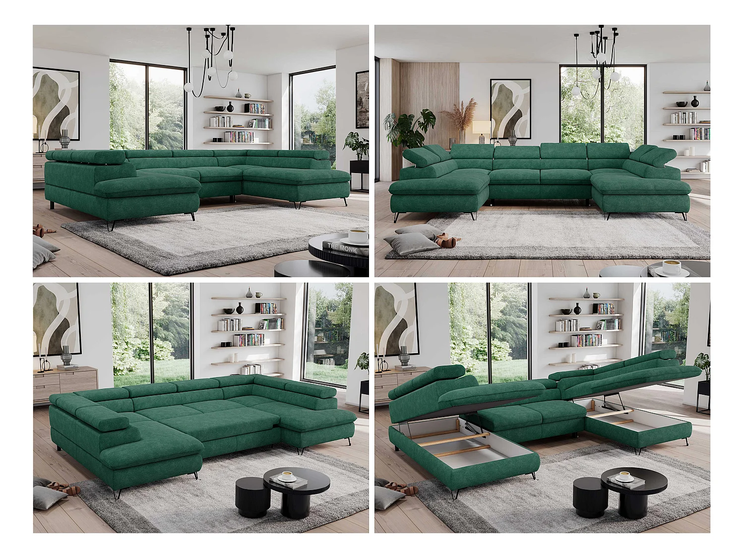 Ecksofa PEDRO U - XXL U-förmige Ecke, schlaffunktion und Bettkästen - Türkis Stukture