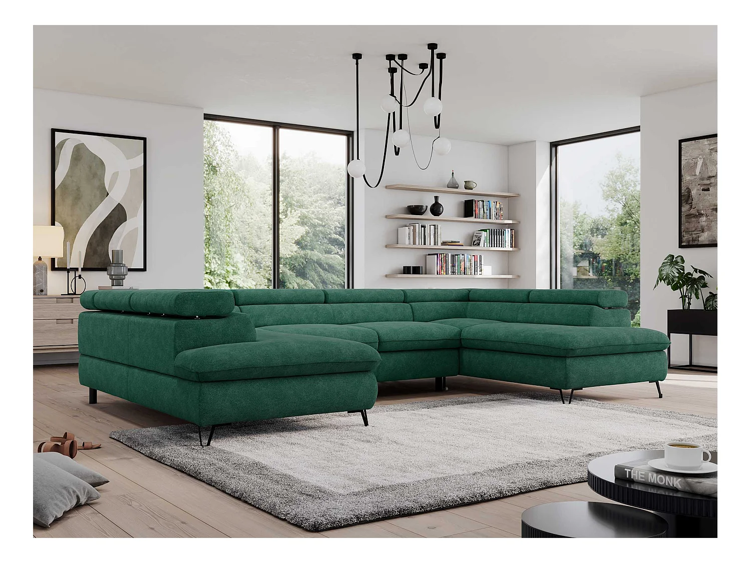 Ecksofa PEDRO U - XXL U-förmige Ecke, schlaffunktion und Bettkästen - Türkis Stukture