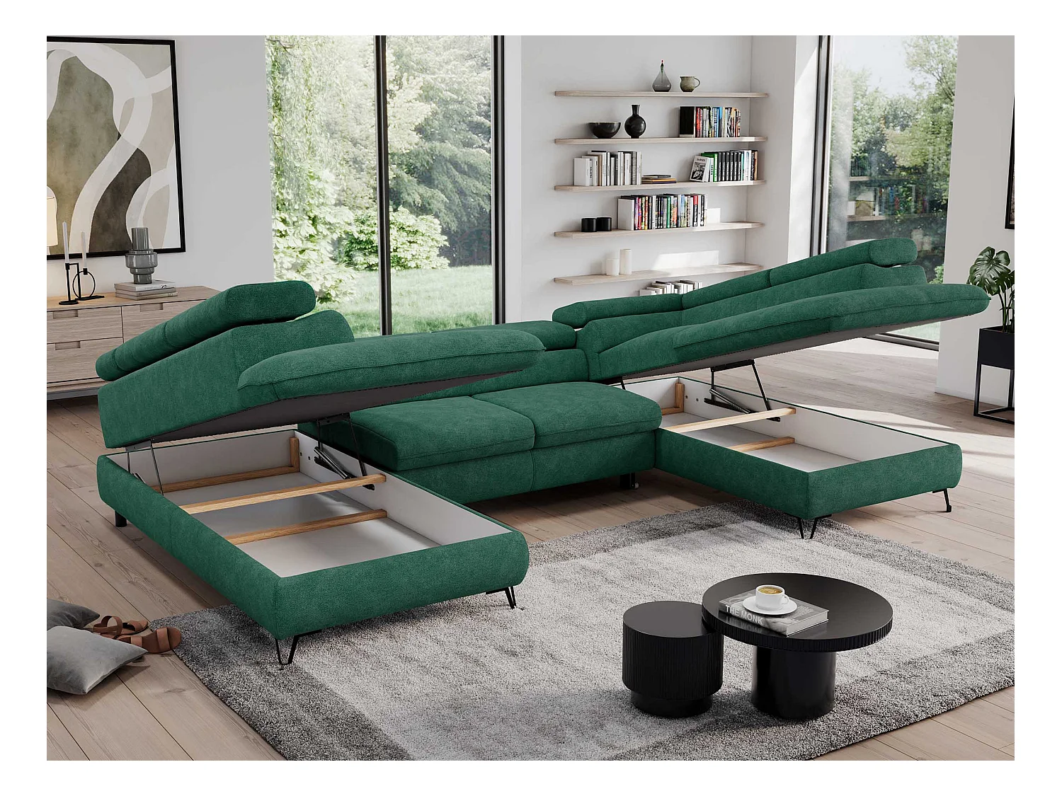 Ecksofa PEDRO U - XXL U-förmige Ecke, schlaffunktion und Bettkästen - Türkis Stukture