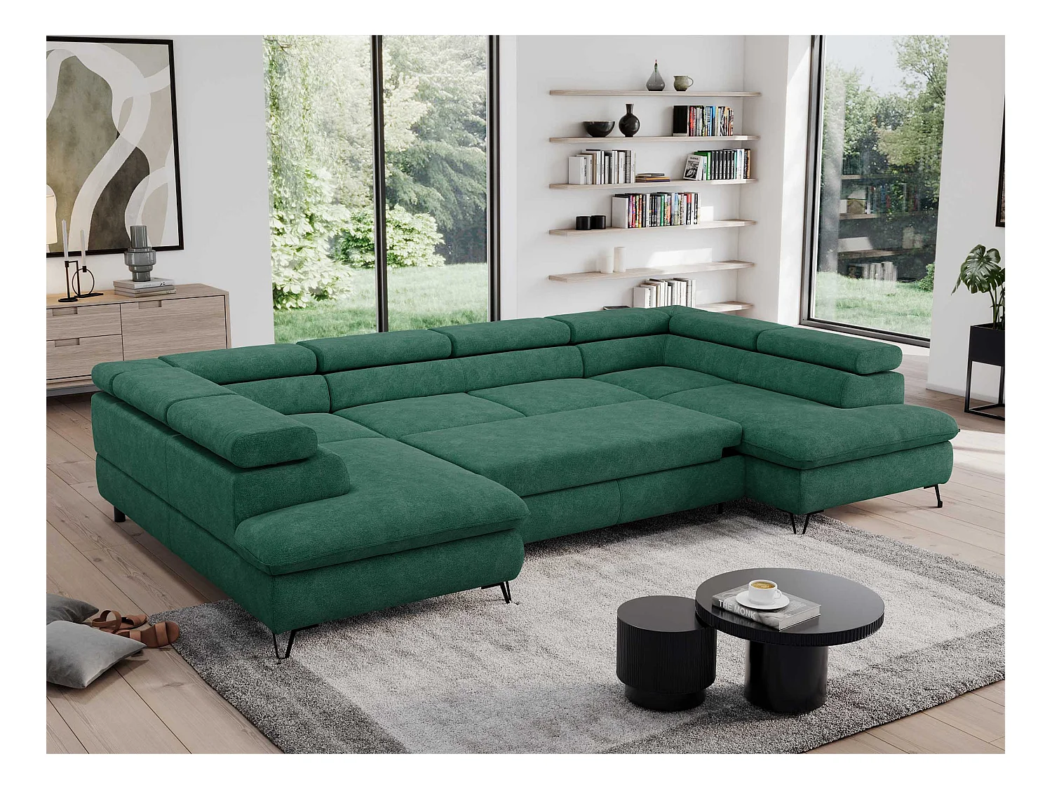 Ecksofa PEDRO U - XXL U-förmige Ecke, schlaffunktion und Bettkästen - Türkis Stukture