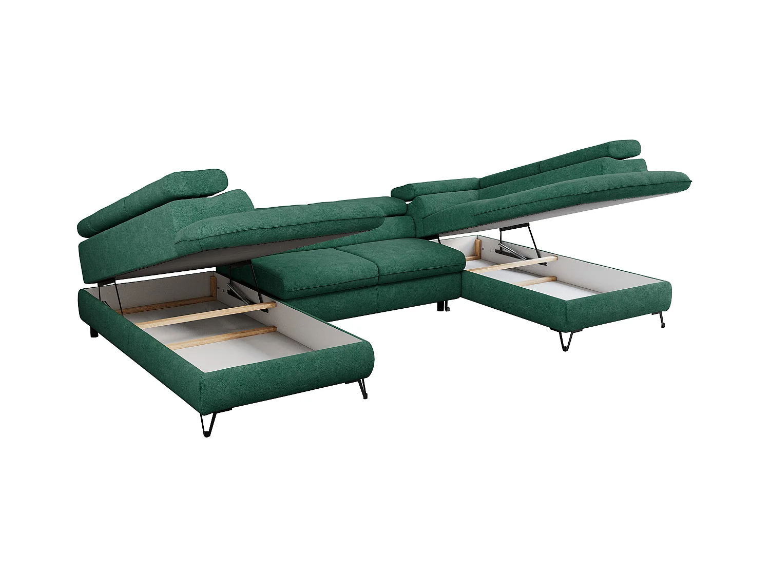 Ecksofa PEDRO U - XXL U-förmige Ecke, schlaffunktion und Bettkästen - Türkis Stukture