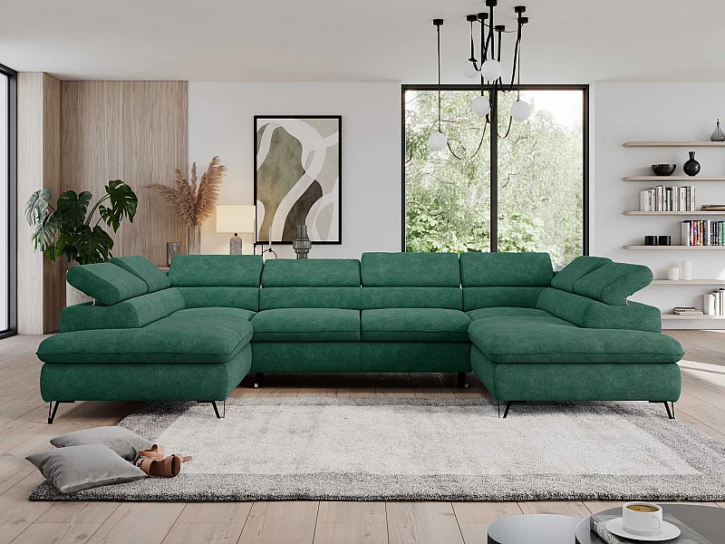 Ecksofa PEDRO U - XXL U-förmige Ecke, schlaffunktion und Bettkästen - Türkis Stukture