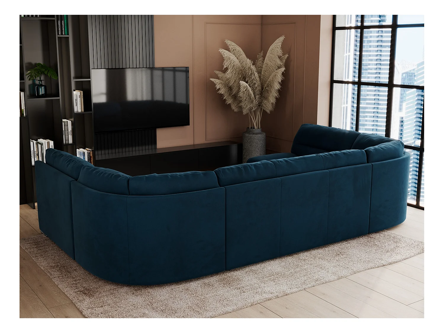 Ecksofa COMODO U, Große Wohnlandschaft, mit Schlaffunktion - Dunkelblau Velvet