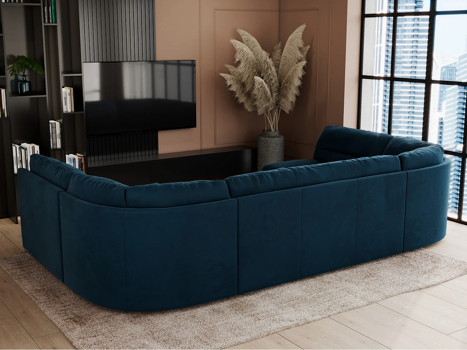 Ecksofa COMODO U, Große Wohnlandschaft, mit Schlaffunktion - Dunkelblau Velvet