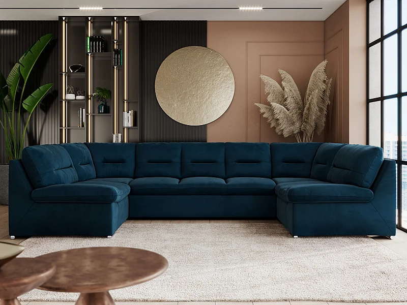 Ecksofa COMODO U, Große Wohnlandschaft, mit Schlaffunktion - Dunkelblau Velvet