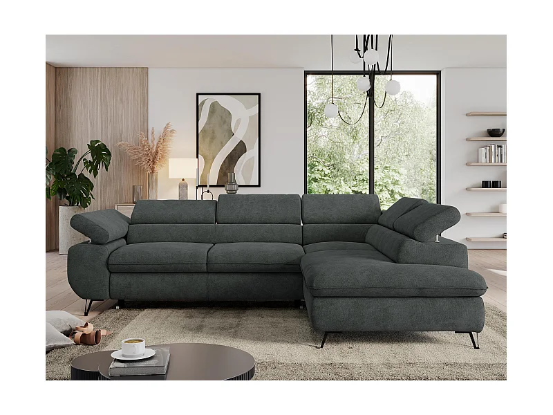 Ecksofa PEDRO - L-Form mit Schlaffunktion 200x125 cm, verstellbaren Kopfstützen - Dunkelgrau Stukture - Ecke Rechts
