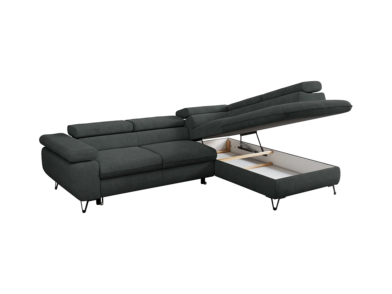Ecksofa PEDRO - L-Form mit Schlaffunktion 200x125 cm, verstellbaren Kopfstützen - Dunkelgrau Stukture - Ecke Rechts