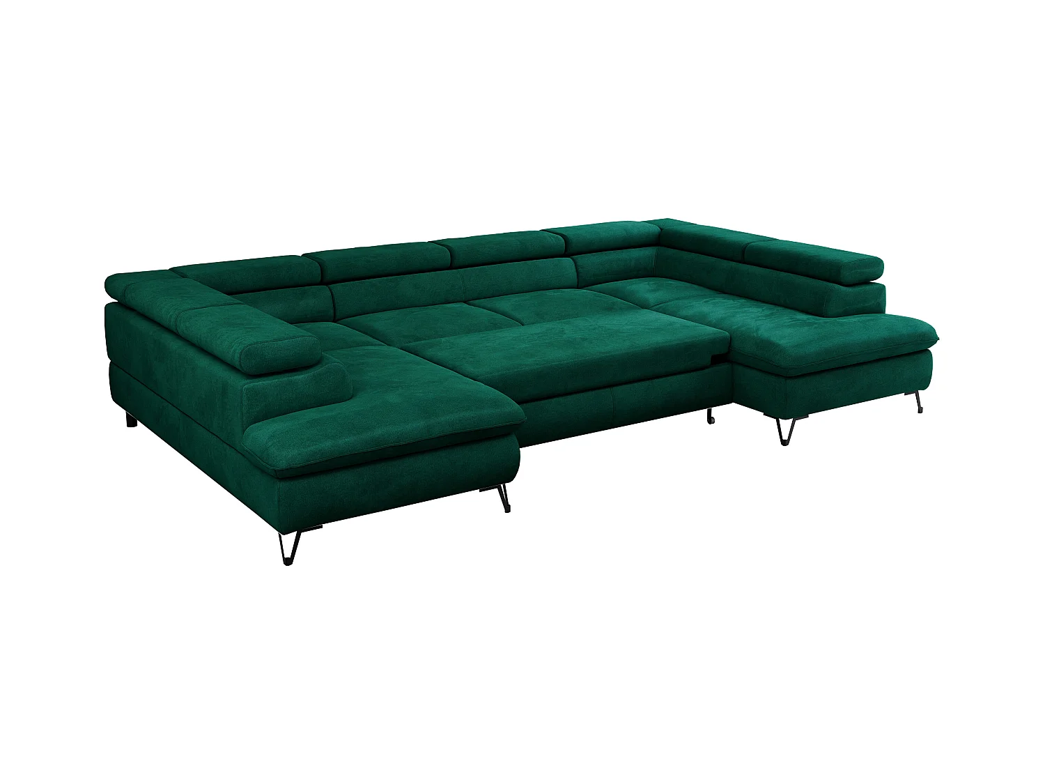 Ecksofa PETER U - schlaffunktion und Bettkästen, verstellbare Kopfstützen - Grün Velvet