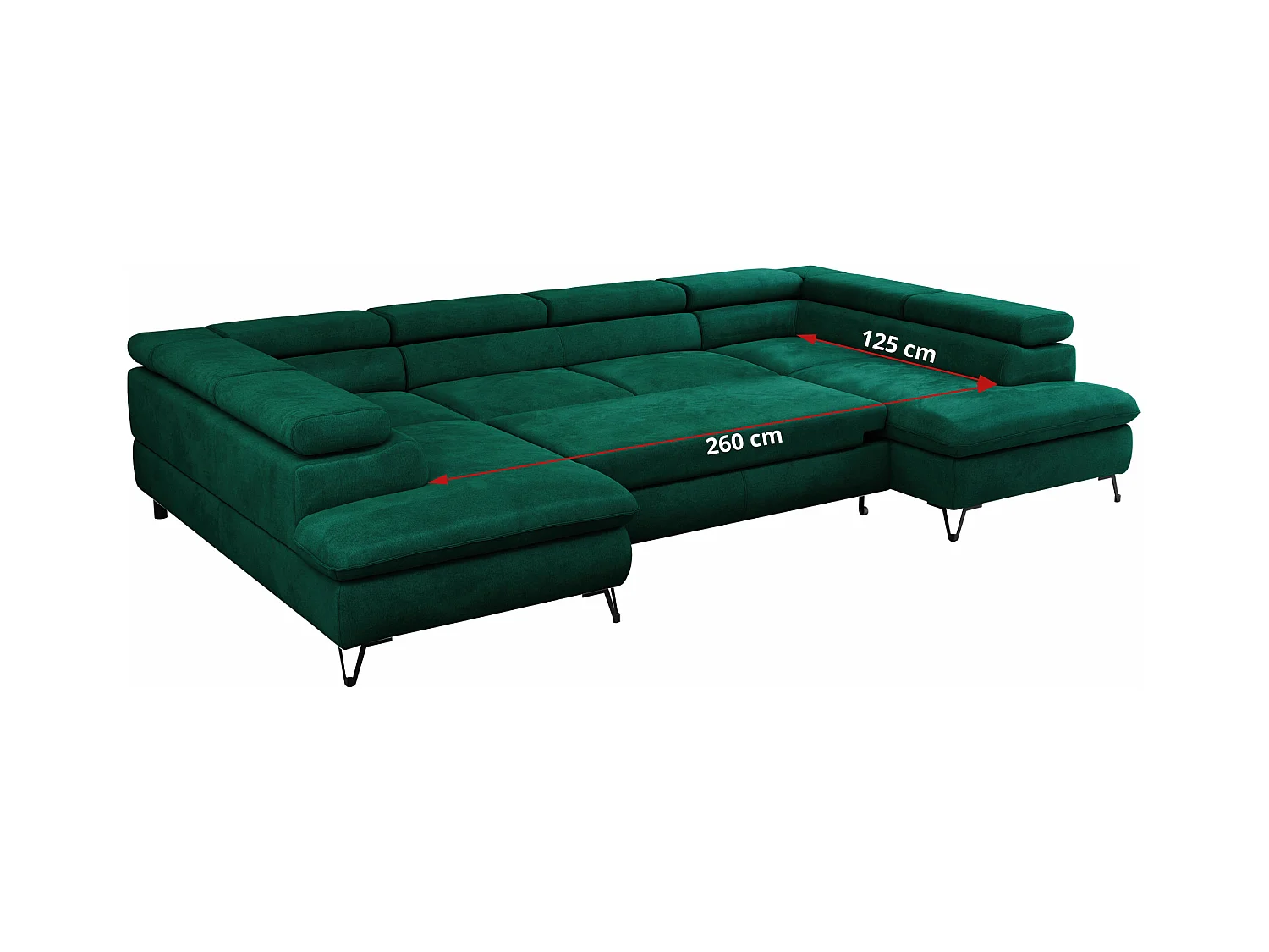 Ecksofa PETER U - schlaffunktion und Bettkästen, verstellbare Kopfstützen - Grün Velvet