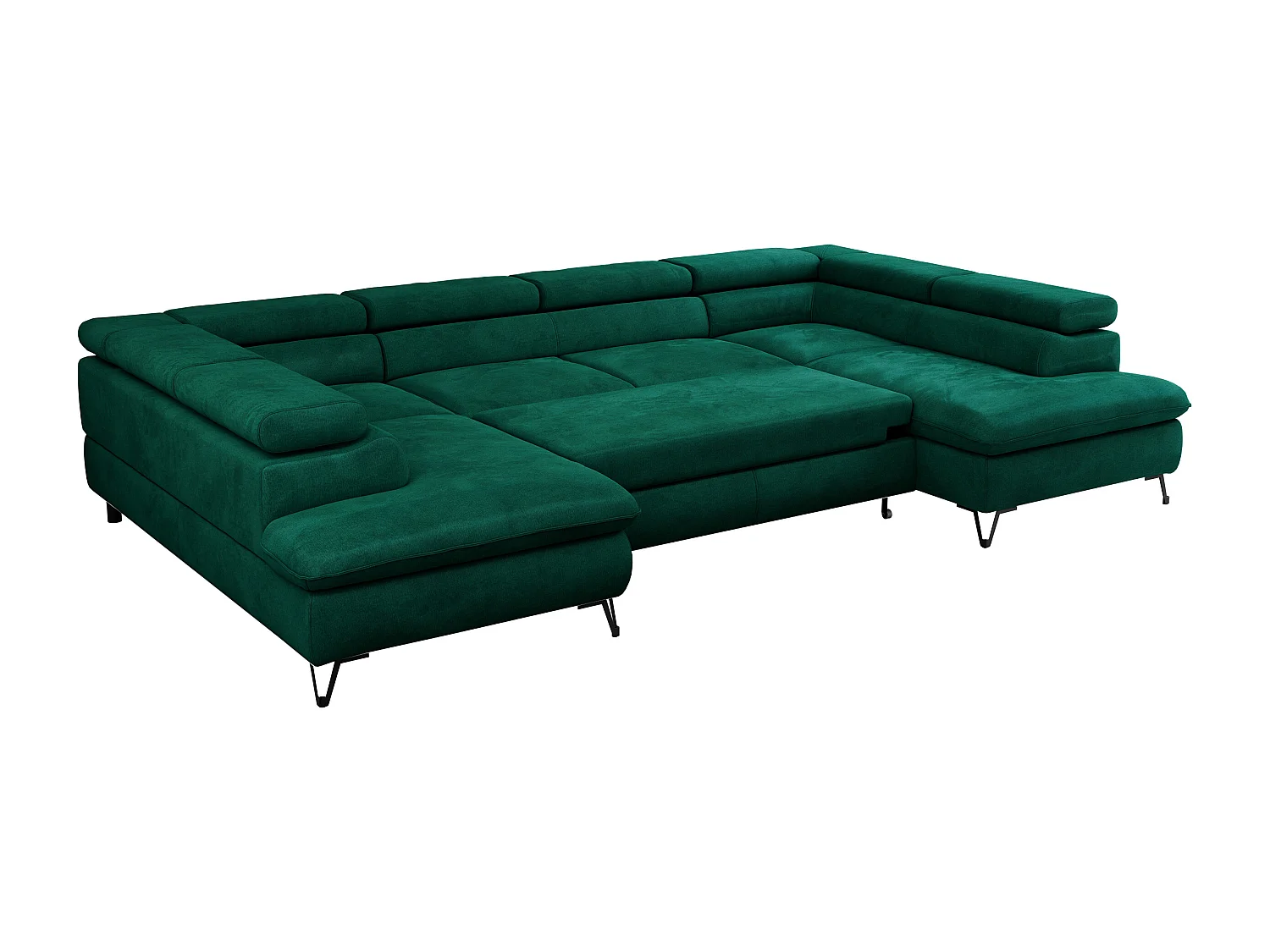 Ecksofa PETER U - schlaffunktion und Bettkästen, verstellbare Kopfstützen - Grün Velvet