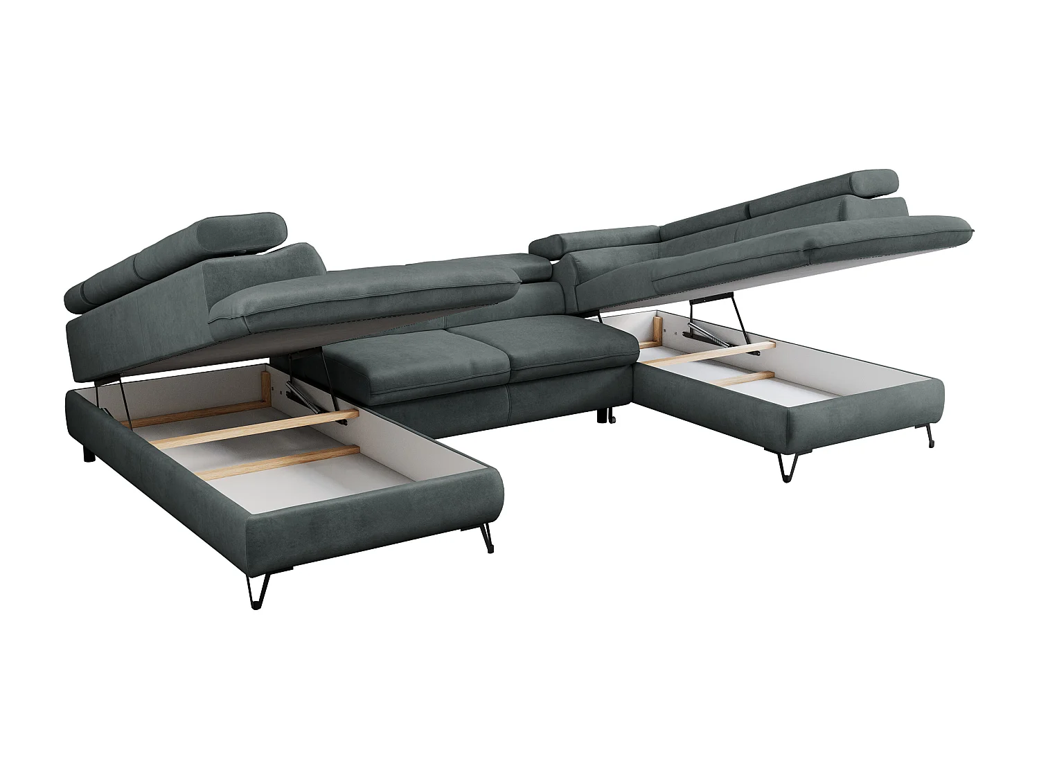 Ecksofa PEDRO U - XXL U-förmige Ecke, schlaffunktion und Bettkästen - Dunkelgrau Velvet