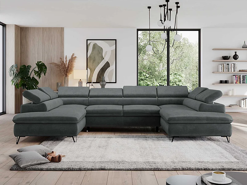 Ecksofa PEDRO U - XXL U-förmige Ecke, schlaffunktion und Bettkästen - Dunkelgrau Velvet