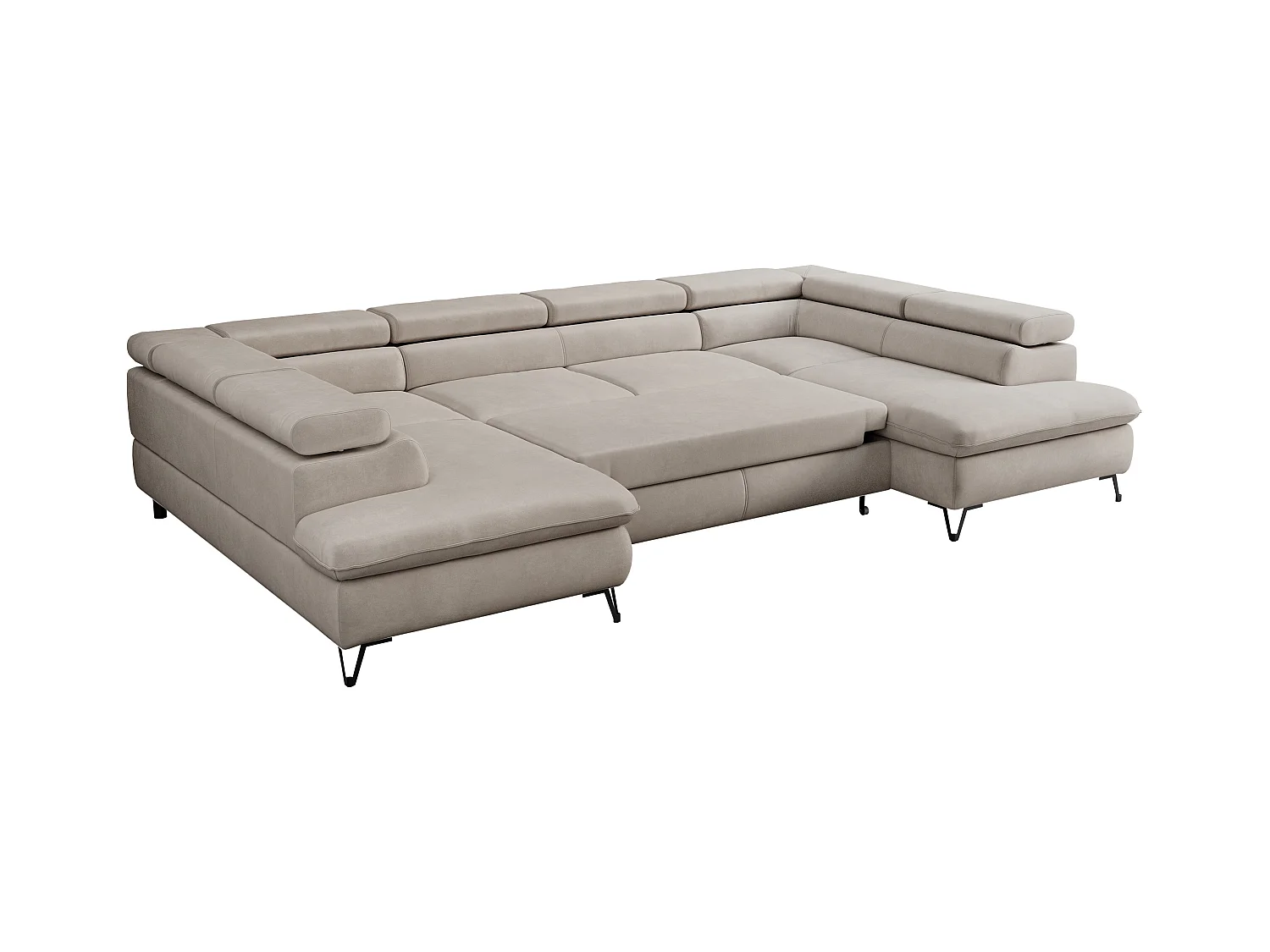 Ecksofa PETER U - schlaffunktion und Bettkästen, verstellbare Kopfstützen - Beige Velvet