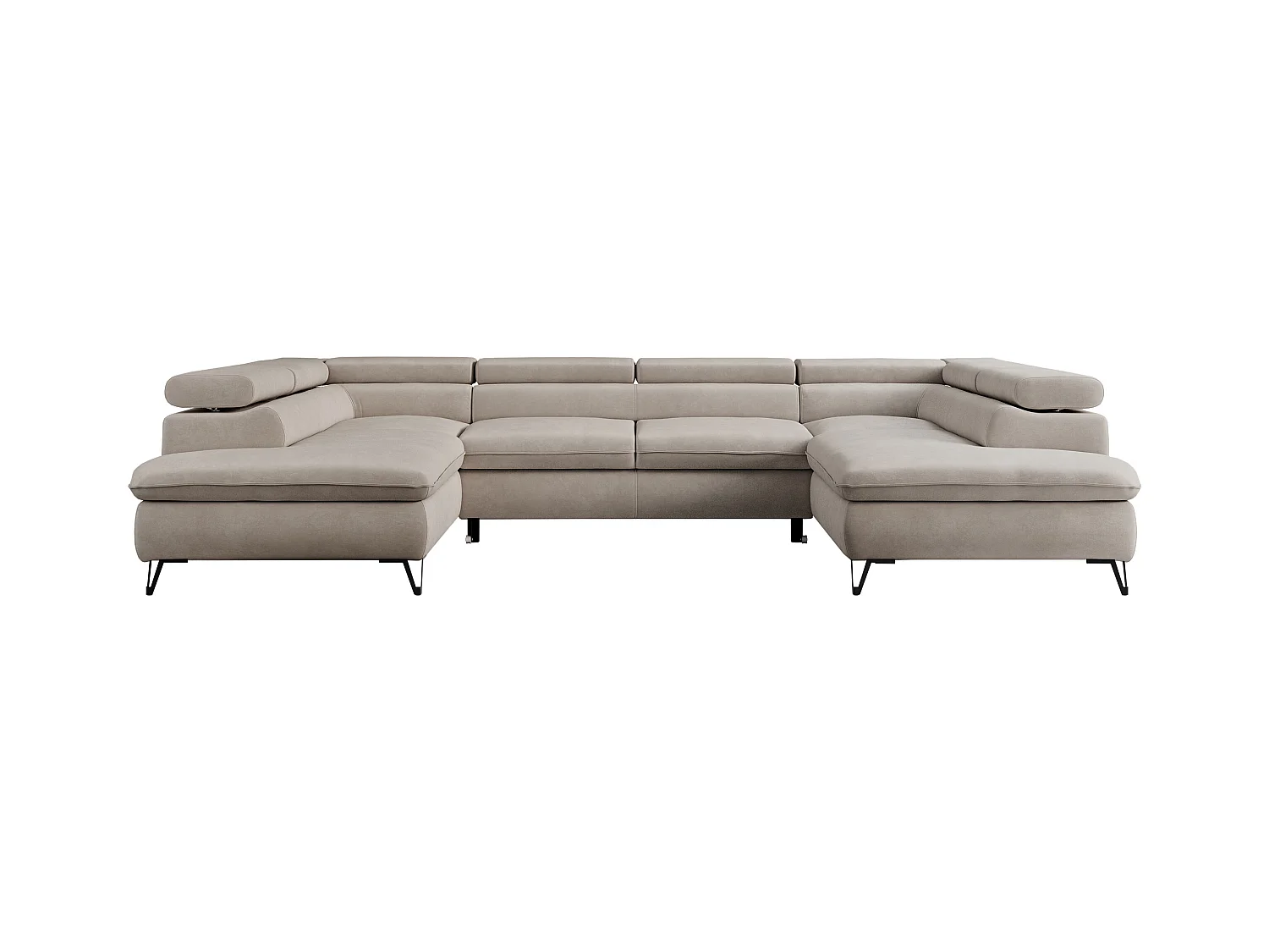 Ecksofa PETER U - schlaffunktion und Bettkästen, verstellbare Kopfstützen - Beige Velvet