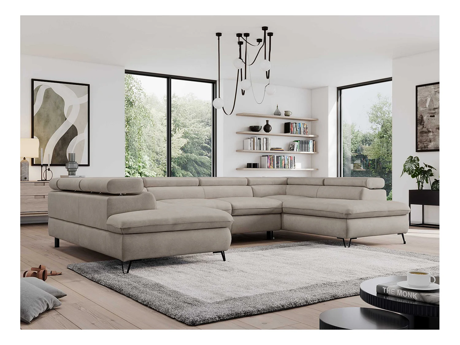 Ecksofa PEDRO U - XXL U-förmige Ecke, schlaffunktion und Bettkästen - Beige Velvet