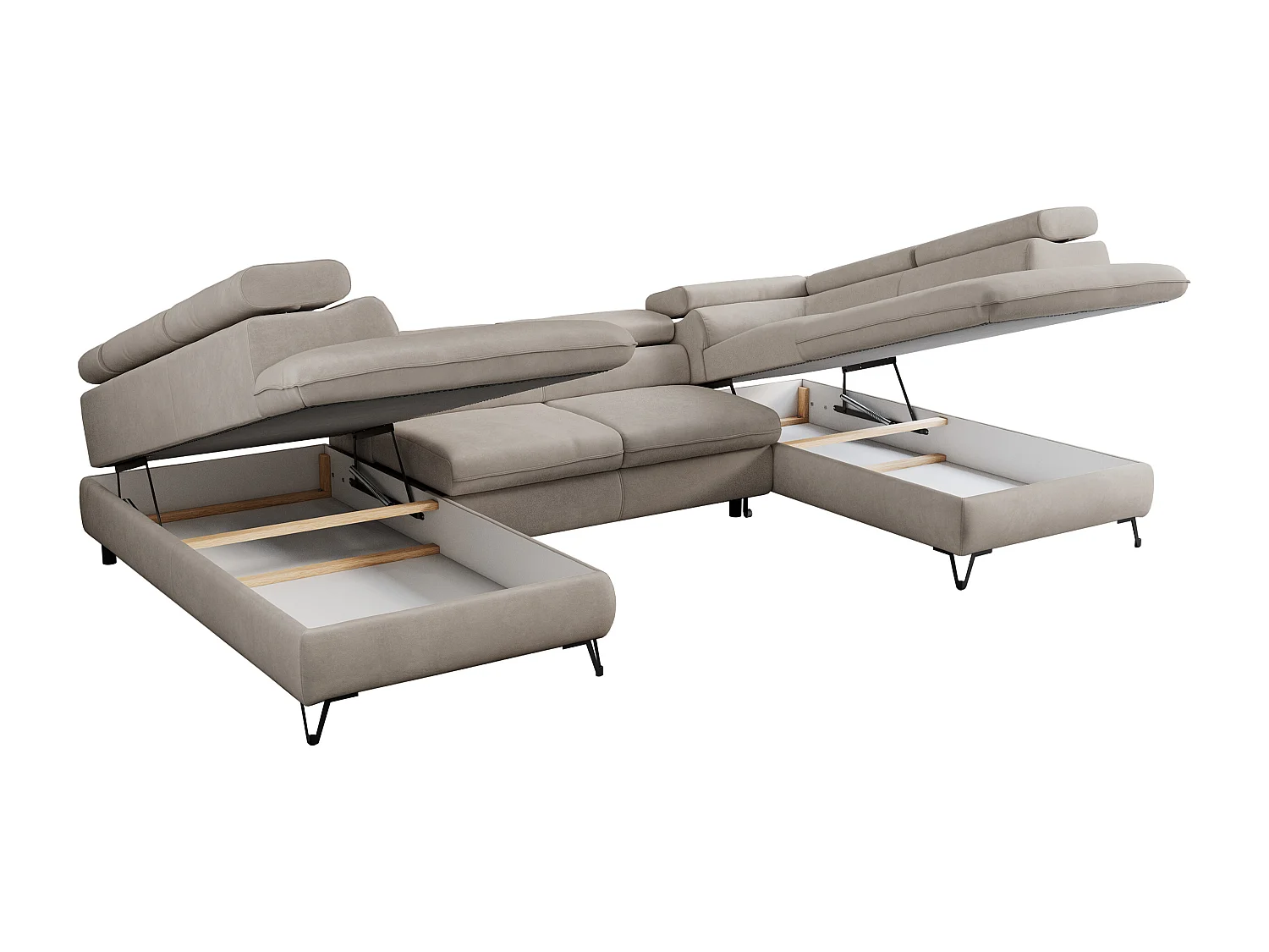 Ecksofa PEDRO U - XXL U-förmige Ecke, schlaffunktion und Bettkästen - Beige Velvet