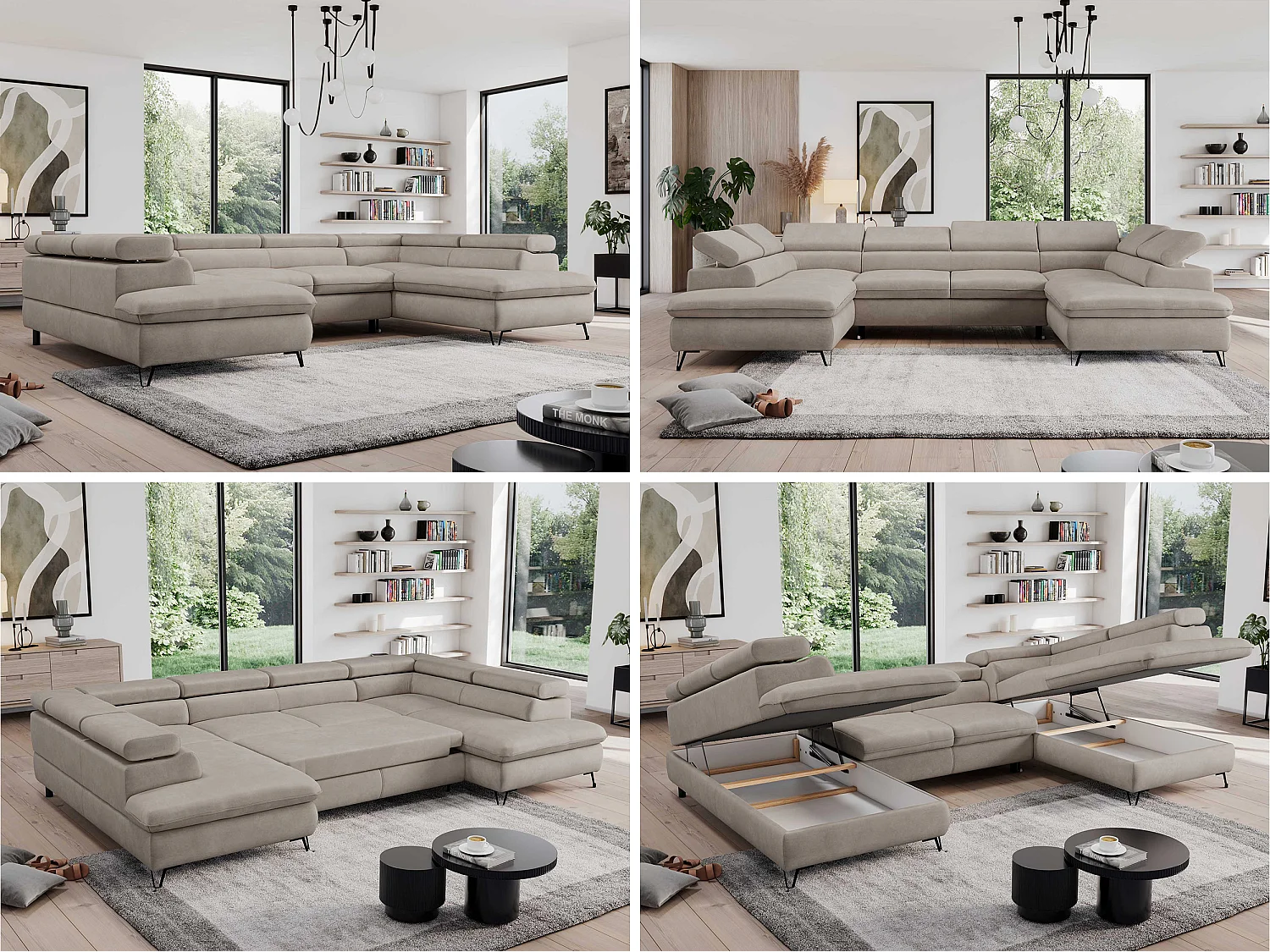 Ecksofa PEDRO U - XXL U-förmige Ecke, schlaffunktion und Bettkästen - Beige Velvet