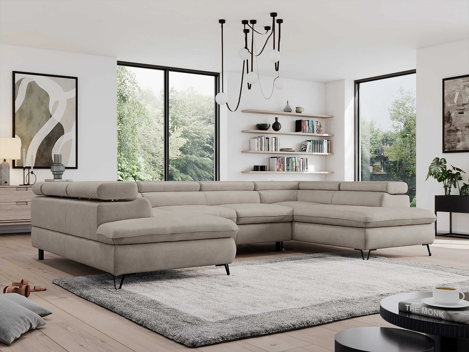 Ecksofa PEDRO U - XXL U-förmige Ecke, schlaffunktion und Bettkästen - Beige Velvet