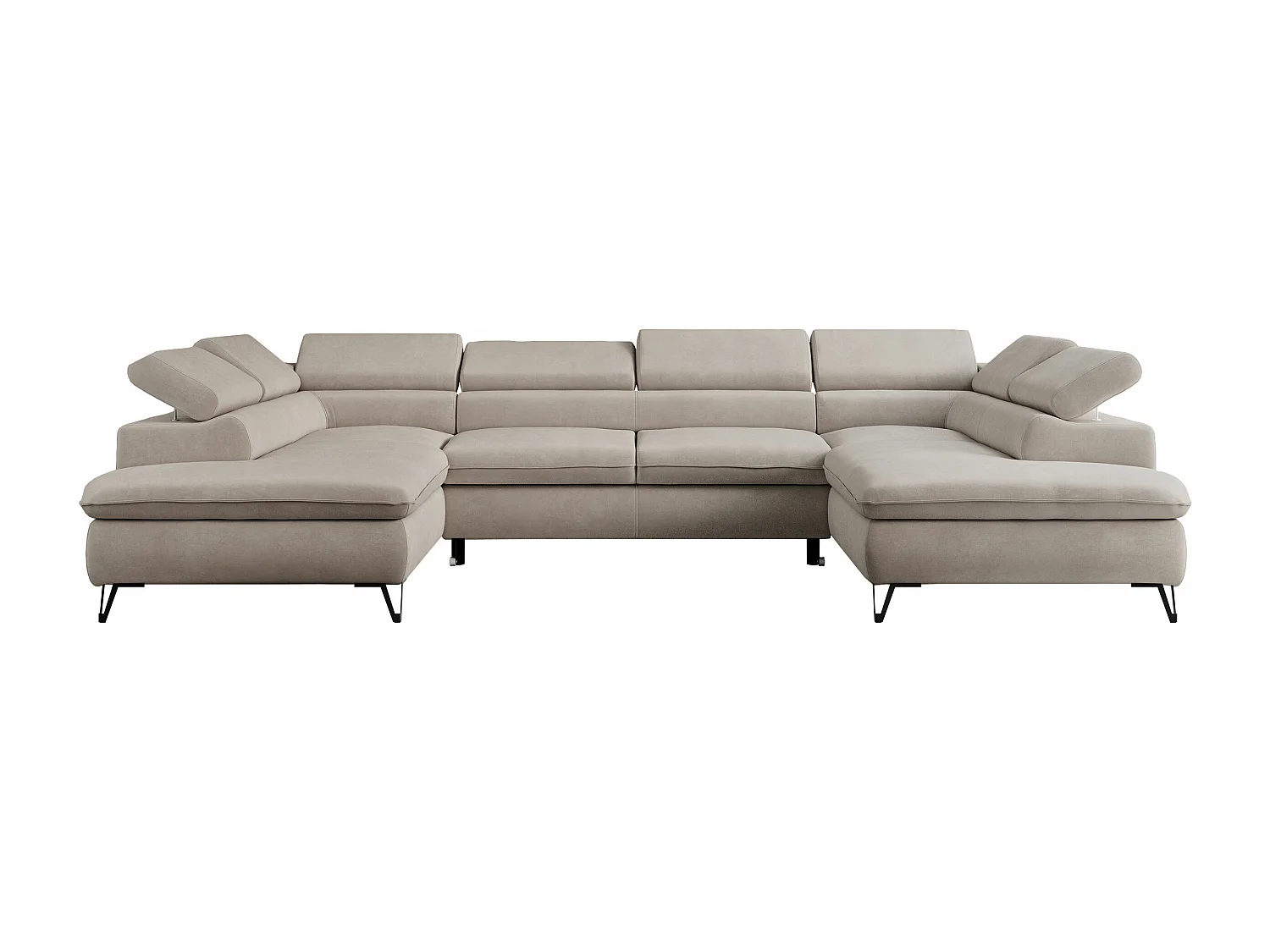 Ecksofa PEDRO U - XXL U-förmige Ecke, schlaffunktion und Bettkästen - Beige Velvet