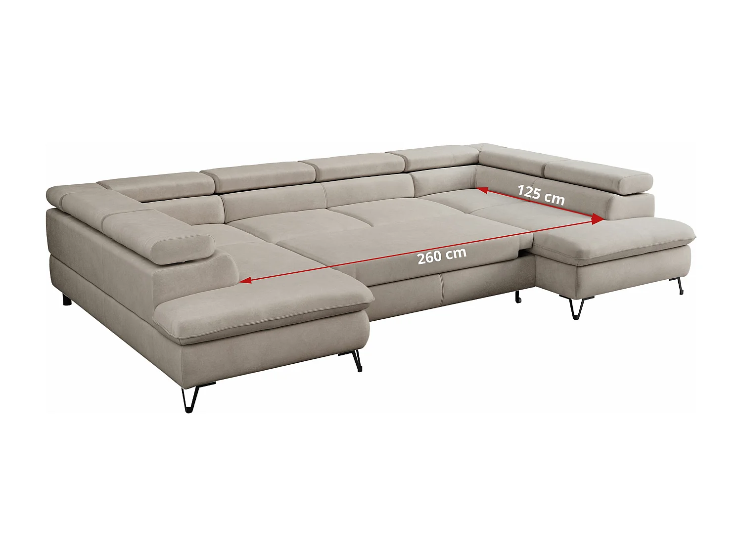 Ecksofa PEDRO U - XXL U-förmige Ecke, schlaffunktion und Bettkästen - Beige Velvet