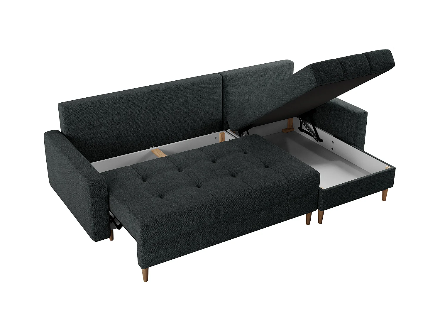 Ecksofa COLIN - gesteppte Sitzfläche, mit Schlaffunktion - Dunkelgrau Stukture