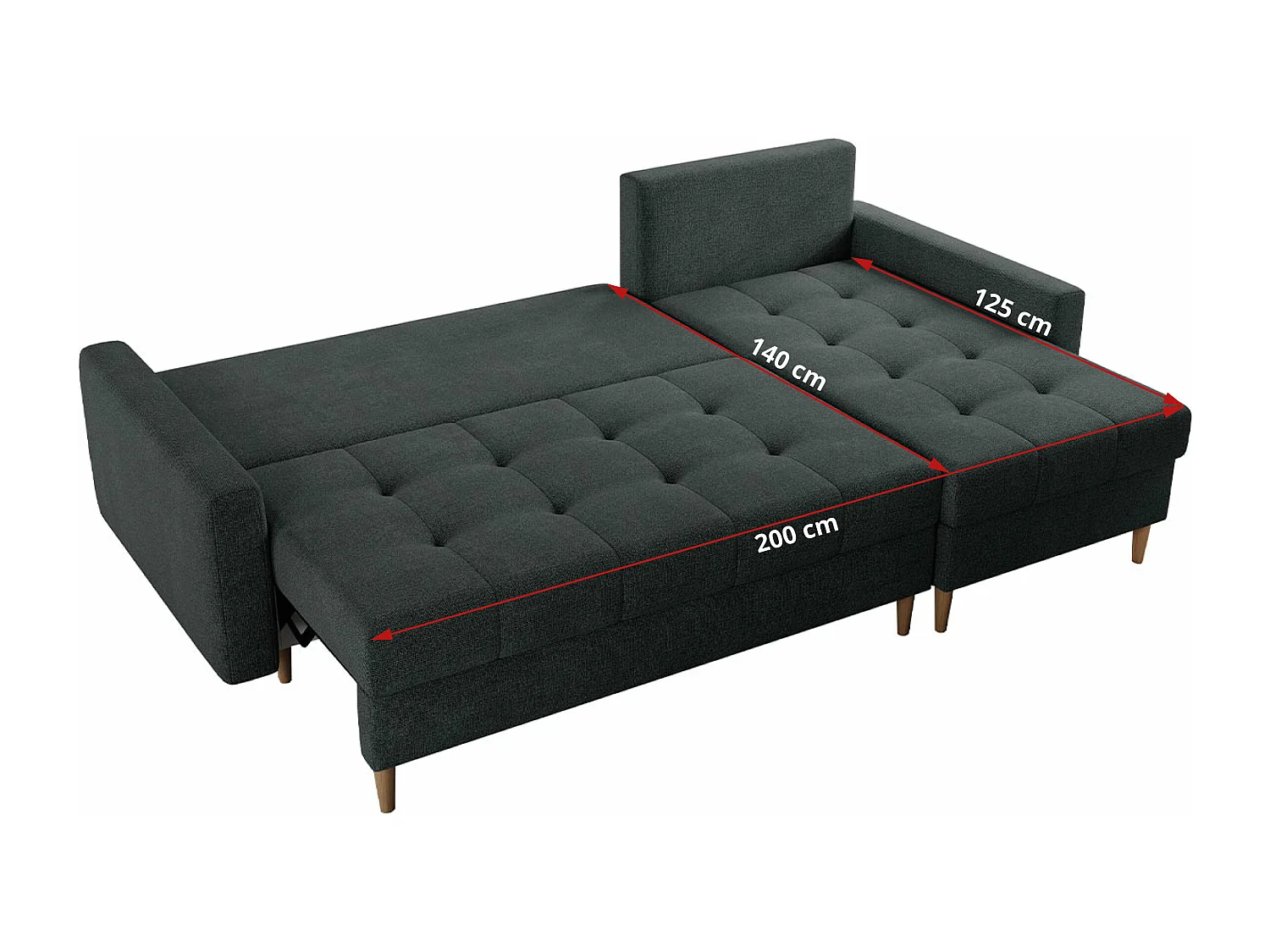 Ecksofa COLIN - gesteppte Sitzfläche, mit Schlaffunktion - Dunkelgrau Stukture