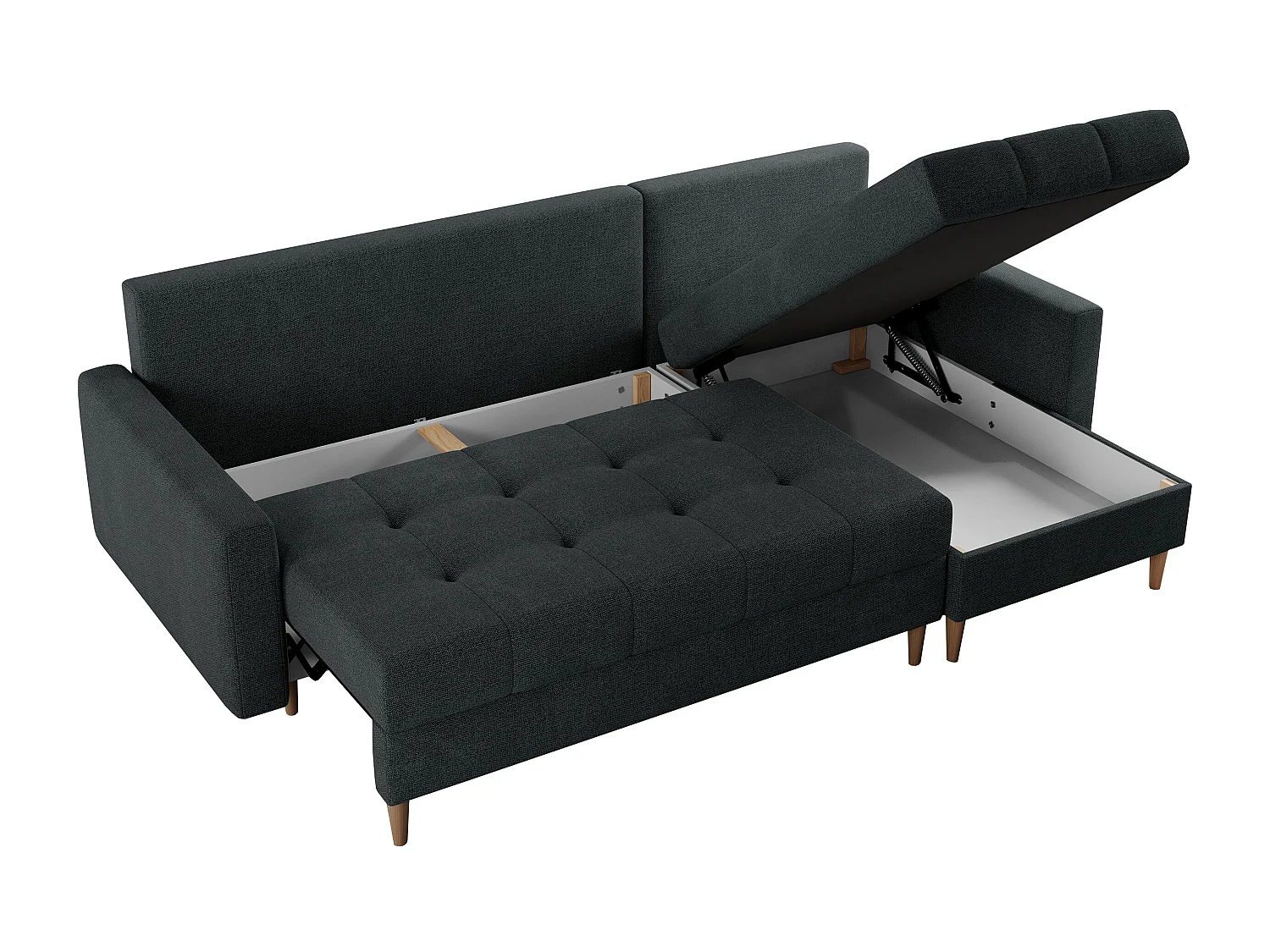 Ecksofa COLIN - gesteppte Sitzfläche, mit Schlaffunktion - Dunkelgrau Stukture