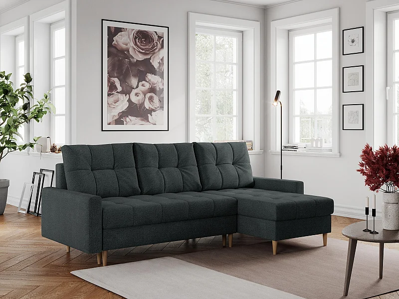 Ecksofa COLIN - gesteppte Sitzfläche, mit Schlaffunktion - Dunkelgrau Stukture