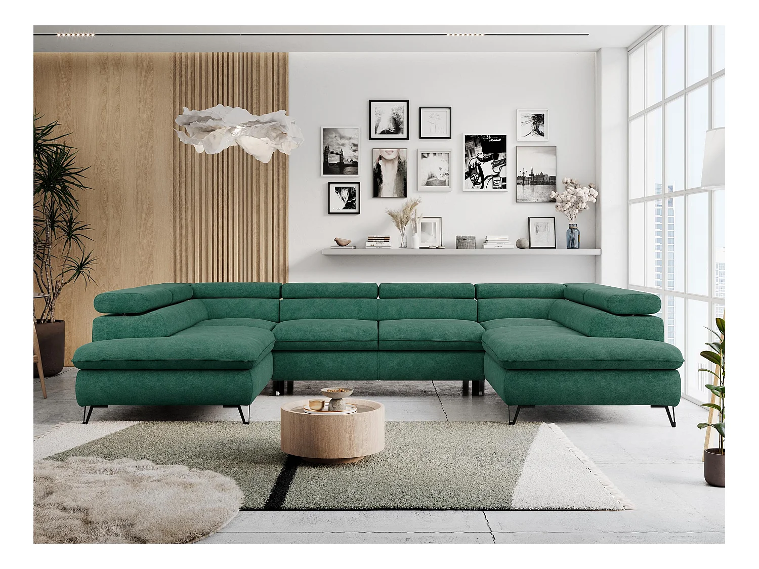 Ecksofa PETER U - schlaffunktion und Bettkästen, verstellbare Kopfstützen - Türkis Stukture