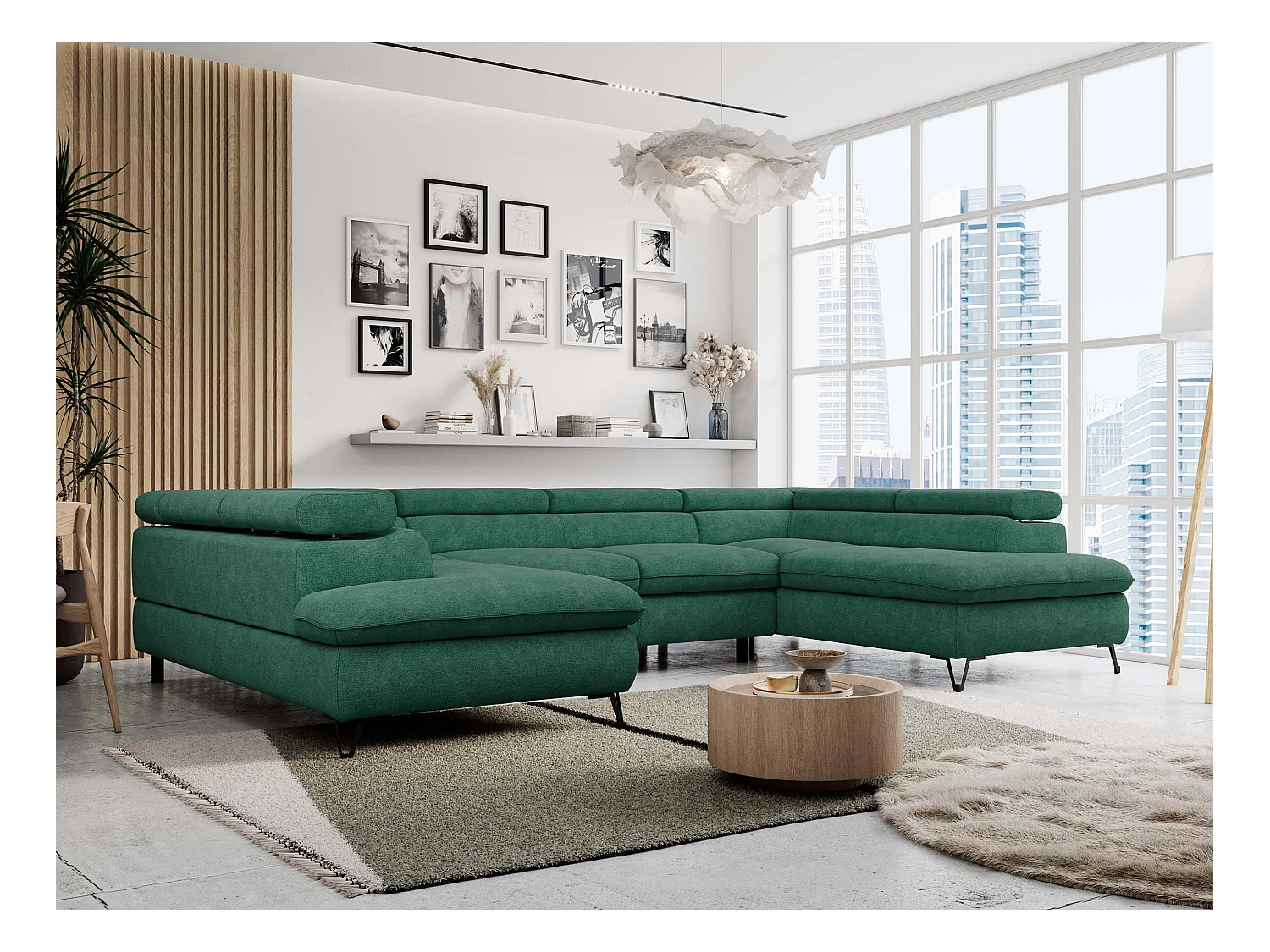 Ecksofa PETER U - schlaffunktion und Bettkästen, verstellbare Kopfstützen - Türkis Stukture