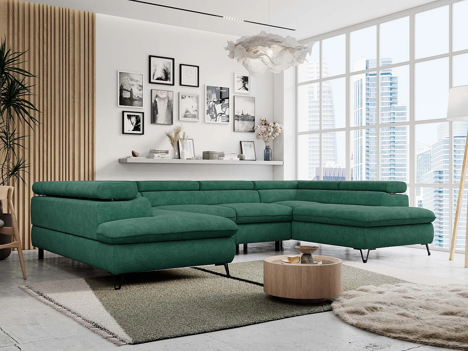 Ecksofa PETER U - schlaffunktion und Bettkästen, verstellbare Kopfstützen - Türkis Stukture