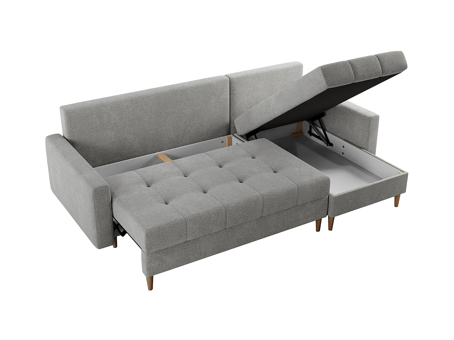 Ecksofa COLIN - gesteppte Sitzfläche, mit Schlaffunktion - Hellgrau Stukture