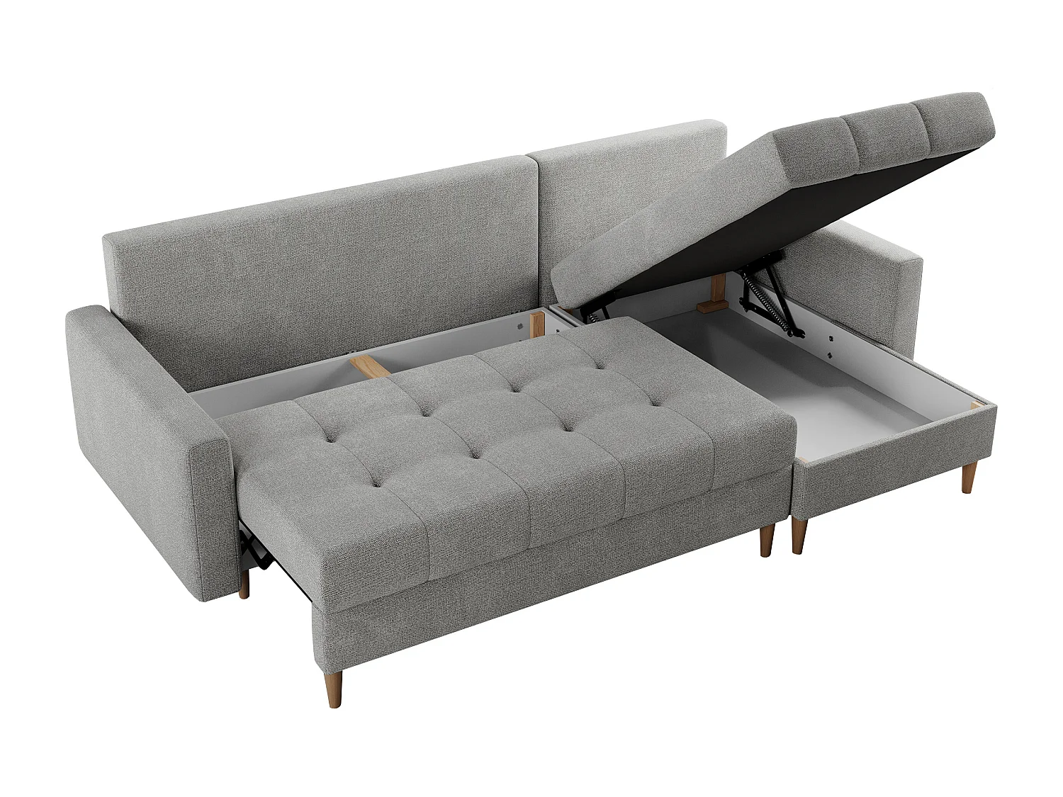 Ecksofa COLIN - gesteppte Sitzfläche, mit Schlaffunktion - Hellgrau Stukture