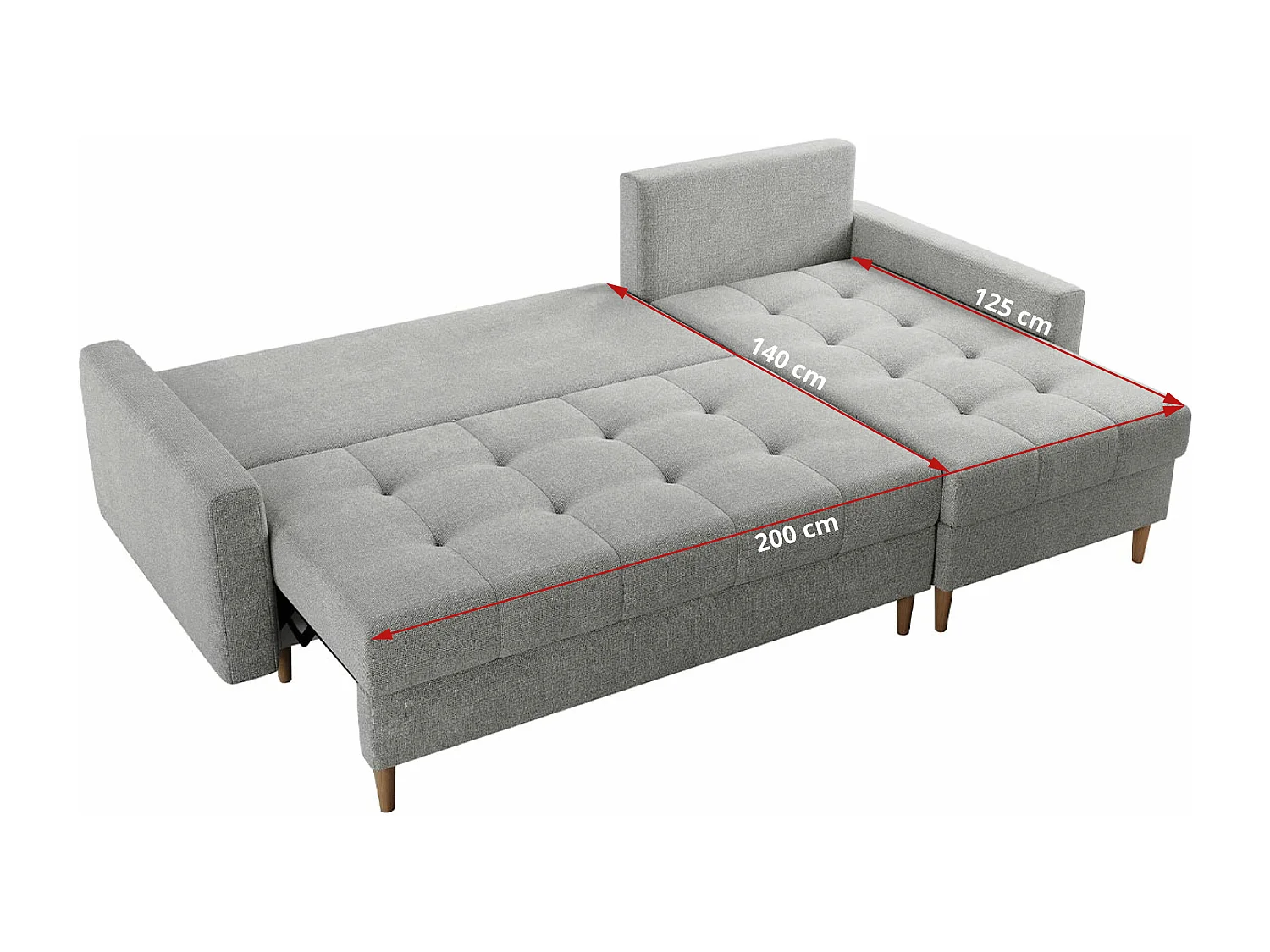 Ecksofa COLIN - gesteppte Sitzfläche, mit Schlaffunktion - Hellgrau Stukture