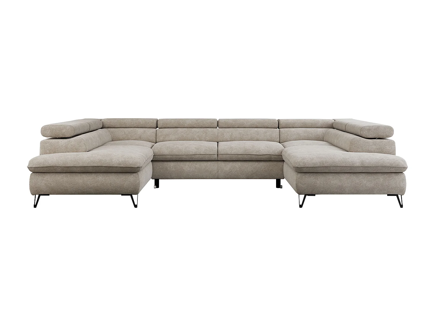 Ecksofa PETER U - schlaffunktion und Bettkästen, verstellbare Kopfstützen - Beige Stukture