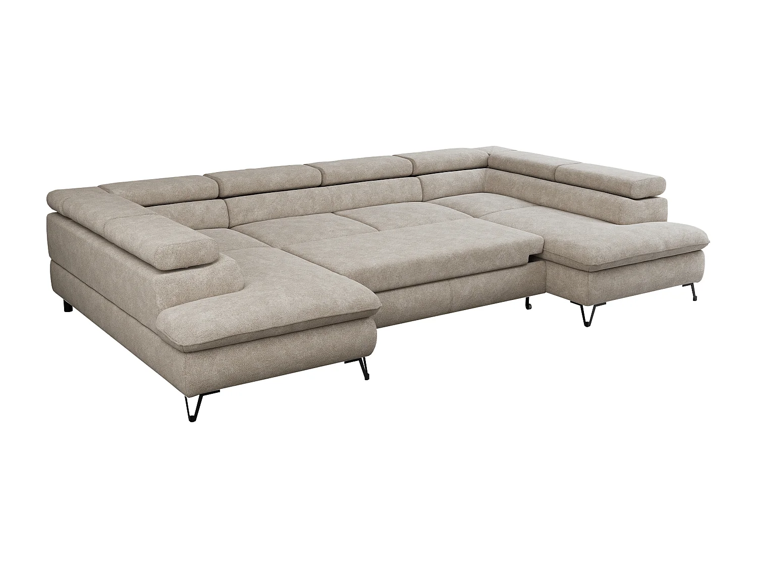Ecksofa PETER U - schlaffunktion und Bettkästen, verstellbare Kopfstützen - Beige Stukture