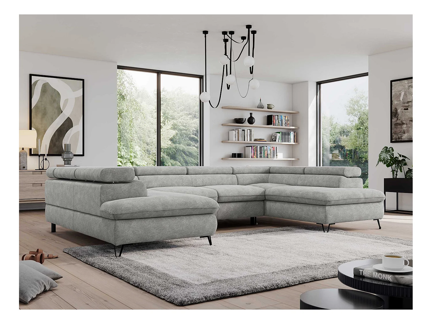 Ecksofa PEDRO U - XXL U-förmige Ecke, schlaffunktion und Bettkästen - Hellgrau Stukture